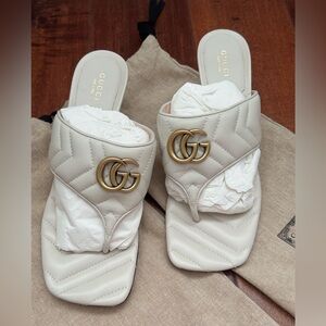 Gucci Quilted Cream Thong Sandals with Gold GG